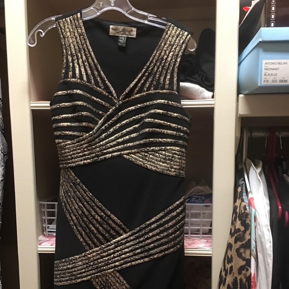 Black and Gold Knee Length Dress